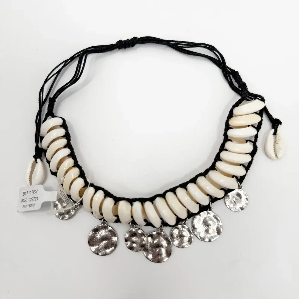 Free People Kalua Shell Necklace NWT Hammer Silver Medallion Boho Resort Travel
